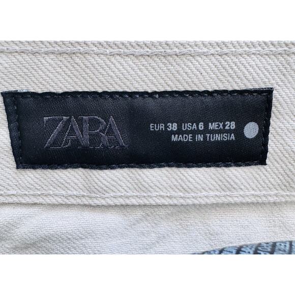 New Zara Cream Beige Wide Leg High Rise Denim Jeans Womens Sz 6 Boho - Picture 3 of 7